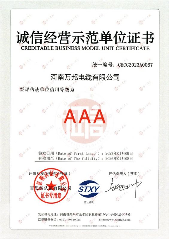 萬邦-誠信經營示范單位證書